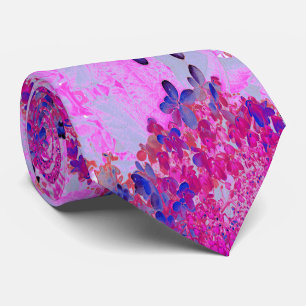 Elegant Fuchsia and Dark Blue Limelight Hydrangea Neck Tie