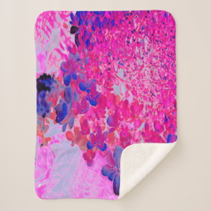 Elegant Fuchsia and Dark Blue Limelight Hydrangea Sherpa Blanket
