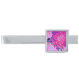 Elegant Fuchsia and Dark Blue Limelight Hydrangea Silver Finish Tie Bar