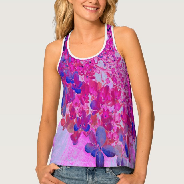Elegant Fuchsia and Dark Blue Limelight Hydrangea Tank Top (Front)