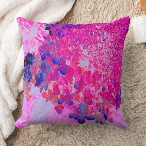 Elegant Fuchsia and Dark Blue Limelight Hydrangea Throw Pillow