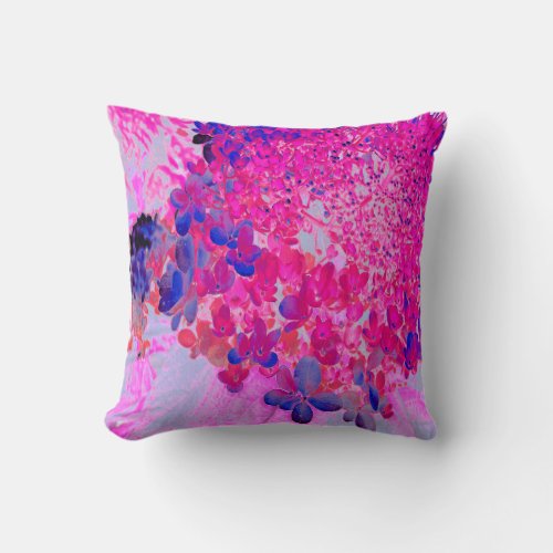 Elegant Fuchsia and Dark Blue Limelight Hydrangea Throw Pillow