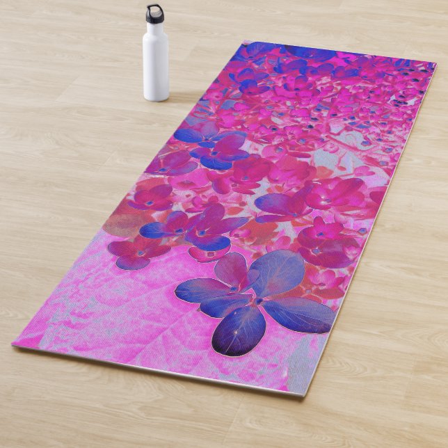 Elegant Fuchsia and Dark Blue Limelight Hydrangea Yoga Mat (In Situ)