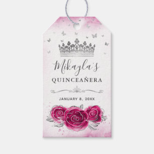 Elegant Fuchsia and Silver Crown Thank You Favor Gift Tags