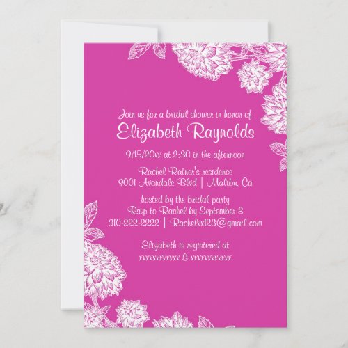 Elegant Fuchsia Bridal Shower Invitations
