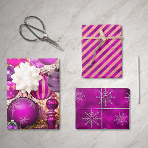 Elegant fuchsia Christmas ornaments holidays Wrapping Paper Sheets