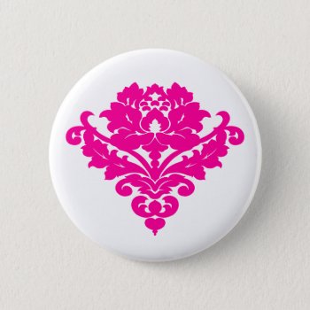 Elegant Fuchsia Damask On White Button by TheHopefulRomantic at Zazzle