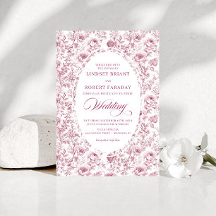 Elegant Fuchsia Dusty Pink Toile Roses Wedding   Invitation