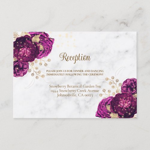 Elegant Fuchsia Floral Gold Wedding Enclosure Card