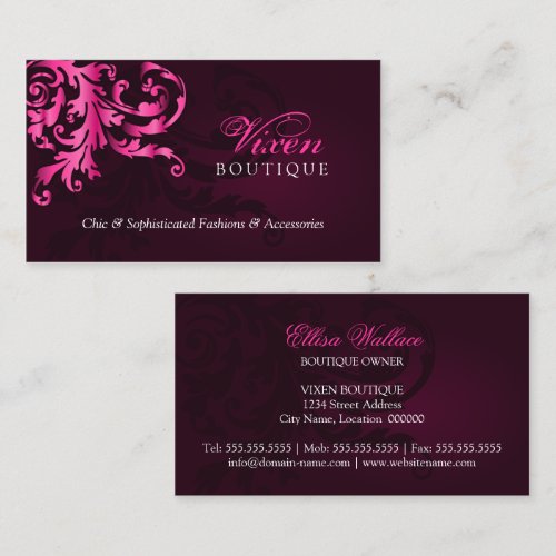 Elegant Fuchsia Flourish Business Cards
