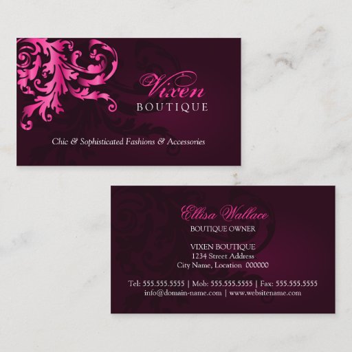 Customizable Elegant Fuchsia Flourish Business Cards