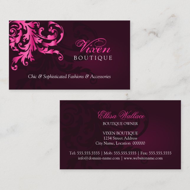 Elegant Fuchsia Flourish Business Cards (Front/Back)