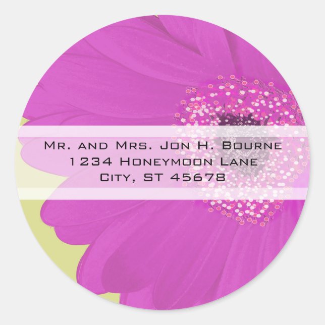Elegant Fuchsia Gerber Daisy Wedding Stickers (Front)