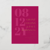 Elegant Fuchsia & Gold Typography Foil Invitation (Standing Front)