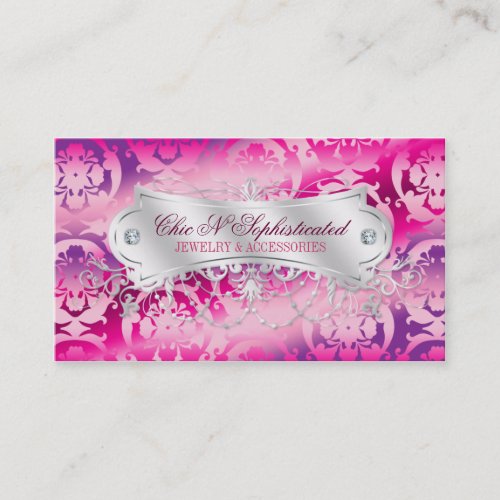 Elegant Fuchsia Lavender Damask Swirl Business Cards