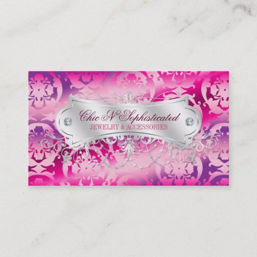 Customizable Elegant Fuchsia Lavender Damask Swirl Business Cards