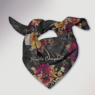 Elegant Fuchsia Orange Floral Monogram Bandana