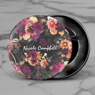 Elegant fuchsia orange floral monogram button