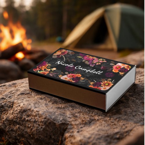 Elegant Fuchsia Orange Floral Monogram Matchboxes