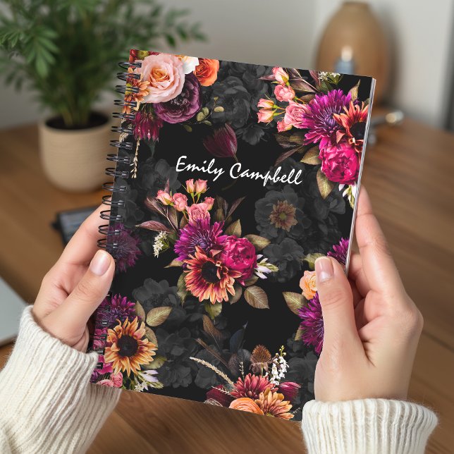 Elegant fuchsia orange floral monogram notebook (Creator Uploaded)