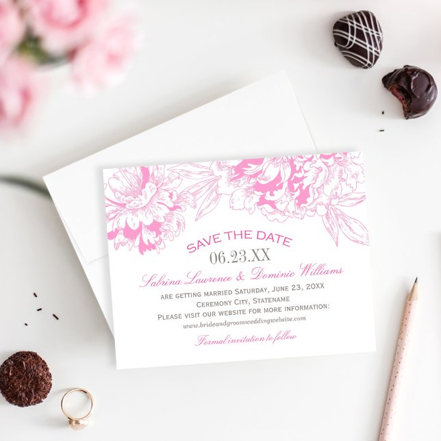 Elegant Fuchsia Pink and Gray Floral Peony Wedding Save The Date (Creator Uploaded)