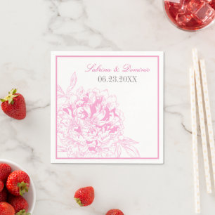 Elegant Fuchsia Pink and Gray Peony Wedding Paper Napkins