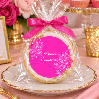Elegant Fuchsia Pink and White Floral Quinceanera Classic Round Sticker