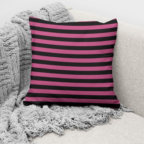 Elegant Fuchsia Pink Black Striped Pattern Throw Pillow