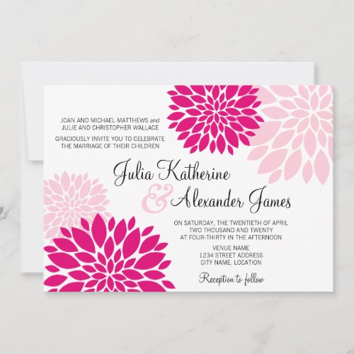 Elegant Fuchsia Pink Blush Floral Burst Wedding Custom Invites