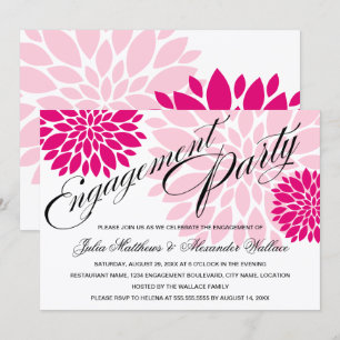 Elegant Fuchsia Pink Floral Burst Engagement Party Invitation