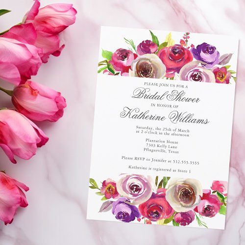 Elegant Fuchsia Pink Floral Garden Bridal Shower Invitation