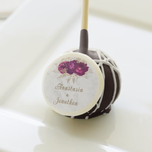 Elegant Fuchsia Pink Floral Gold Framed Wedding Cake Pops