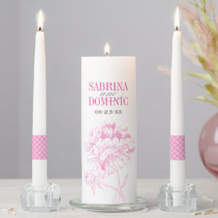Elegant Fuchsia Pink Floral Peony Wedding Unity Candle Set