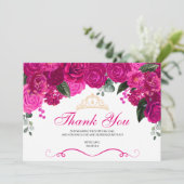 Elegant Fuchsia Pink Gold Floral Quinceanera  Than Thank You Card (Standing Front)