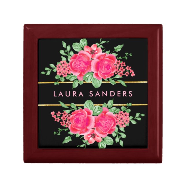 Elegant Fuchsia Pink Rose Flower Bouquet Gift Box (Front)