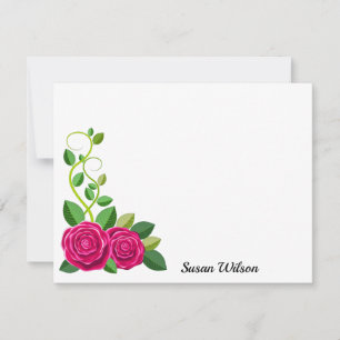 Elegant Fuchsia Pink Rose Flower Note Card