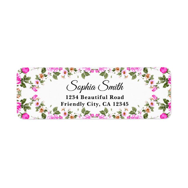 Elegant Fuchsia Pink Rose Flowers Label (Front)