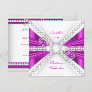 Elegant Fuchsia Pink Silver Diamond Birthday Party Invitation