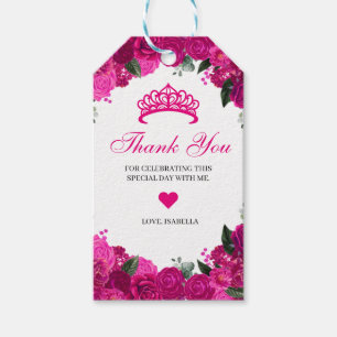 Elegant Fuchsia Pink Silver Floral Thank You Gift  Gift Tags