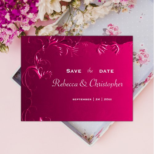 Elegant Fuchsia Pink Wedding Save the Date Announcement Postcard