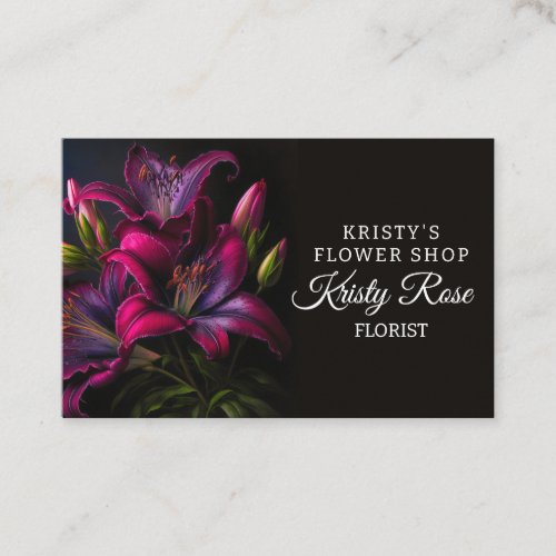 Elegant Fuchsia Red Burgundy Lily Flower Florist Business Card