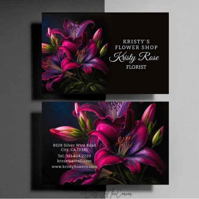 Elegant Fuchsia Red Burgundy Lily Flower Florist Business Card (Creator Uploaded)