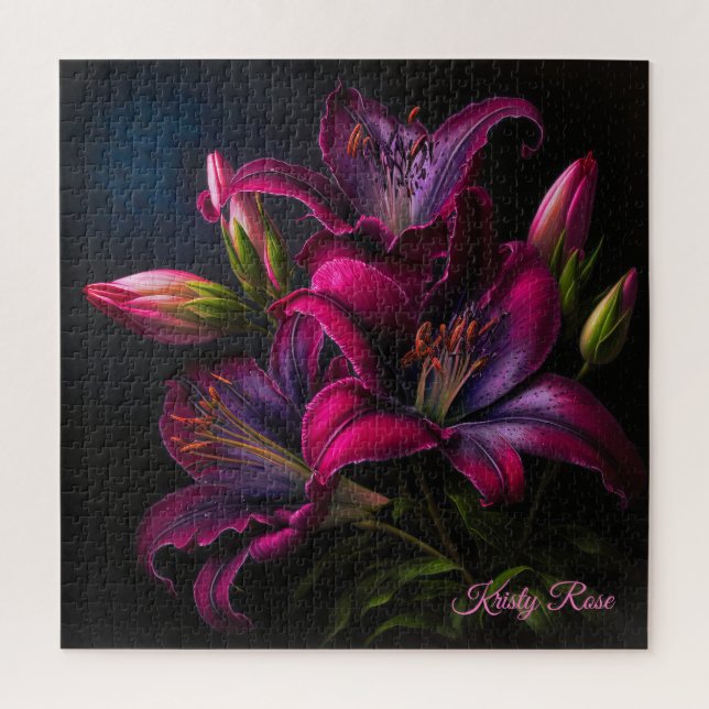 Elegant Fuchsia Red Burgundy Lily Flower Jigsaw Puzzle (Vertical)