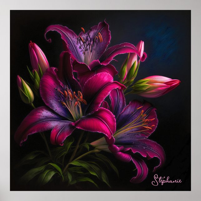 Elegant Fuchsia Red Burgundy Lily Flower Poster (Front)