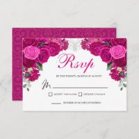 Elegant Fuchsia Silver Floral RSVP Enclosure Card