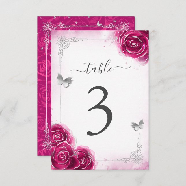 Elegant Fuchsia Template Table Number Cards  (Front/Back)