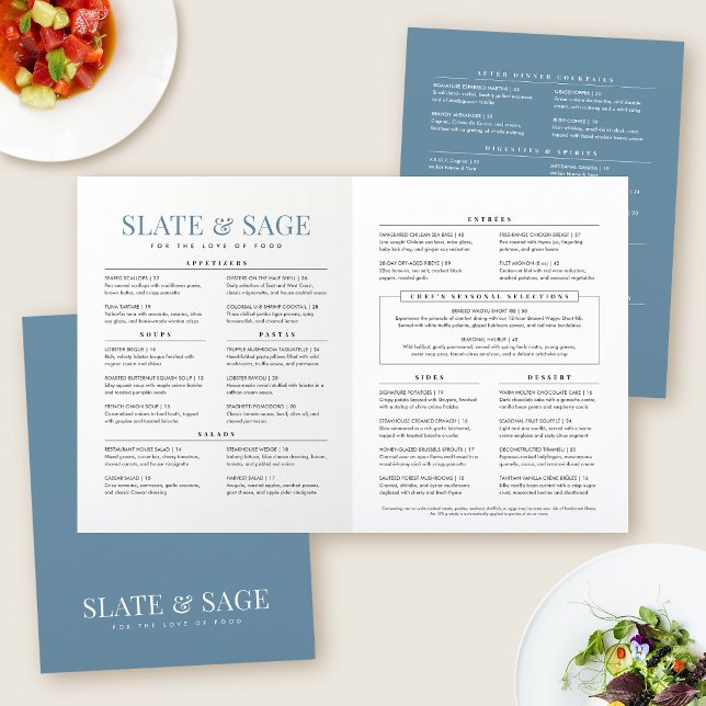 Elegant Full-Course Meal Upscale Restaurant Blue Menu (Creator Uploaded)
