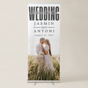 Elegant Full Photo Calligraphy Wedding Welcome Retractable Banner