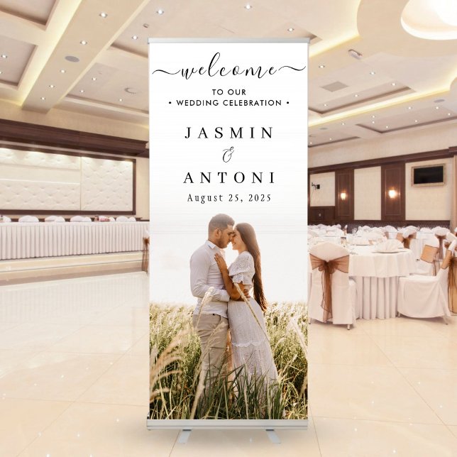 Elegant Full Photo Calligraphy Wedding Welcome Retractable Banner (Creator Uploaded)