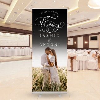 Elegant Full Photo Calligraphy Wedding Welcome Retractable Banner